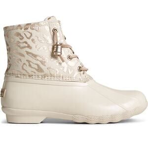Sperry Saltwater Metallic Jacquard Ankle Duck Boots Waterproof Cream Size 6M
